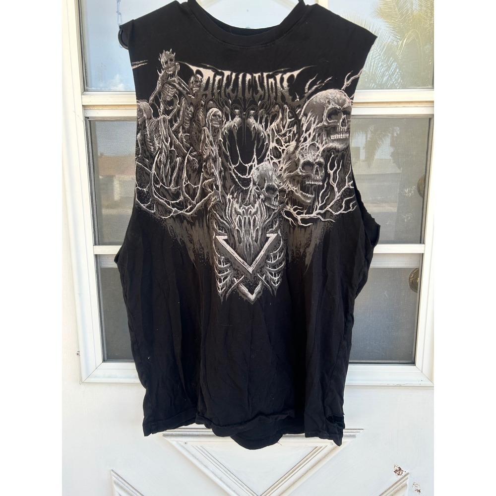 Affliction Live Fast Mens XL Black Skull Skeleton Graphic Muscle Tank Distressed